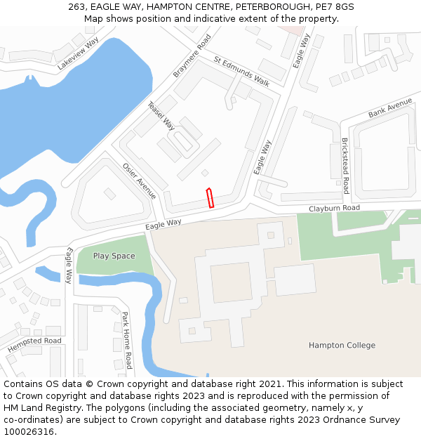 263, EAGLE WAY, HAMPTON CENTRE, PETERBOROUGH, PE7 8GS: Location map and indicative extent of plot