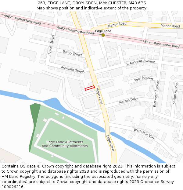 263, EDGE LANE, DROYLSDEN, MANCHESTER, M43 6BS: Location map and indicative extent of plot