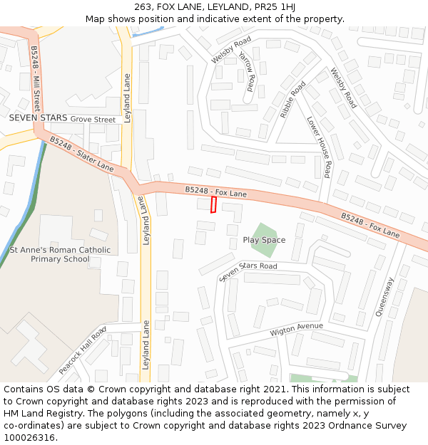 263, FOX LANE, LEYLAND, PR25 1HJ: Location map and indicative extent of plot
