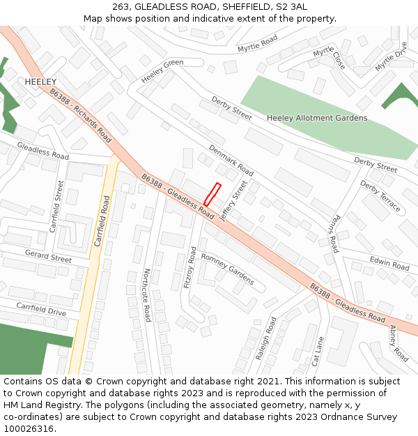 263, GLEADLESS ROAD, SHEFFIELD, S2 3AL: Location map and indicative extent of plot