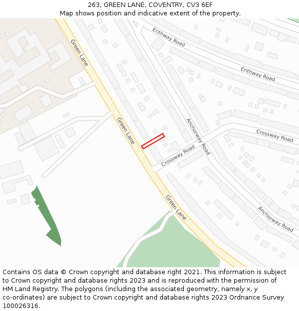 263, GREEN LANE, COVENTRY, CV3 6EF: Location map and indicative extent of plot