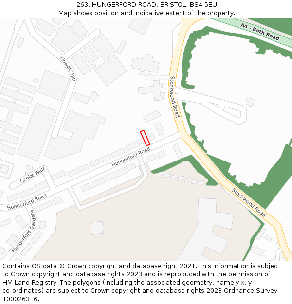 263, HUNGERFORD ROAD, BRISTOL, BS4 5EU: Location map and indicative extent of plot