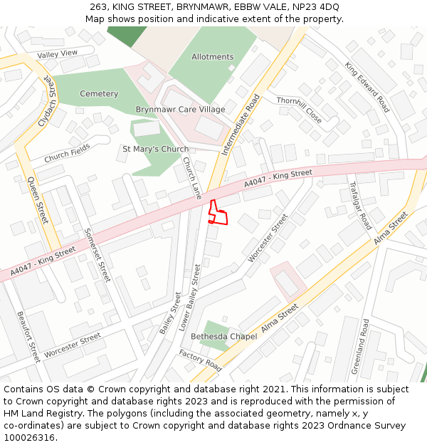 263, KING STREET, BRYNMAWR, EBBW VALE, NP23 4DQ: Location map and indicative extent of plot