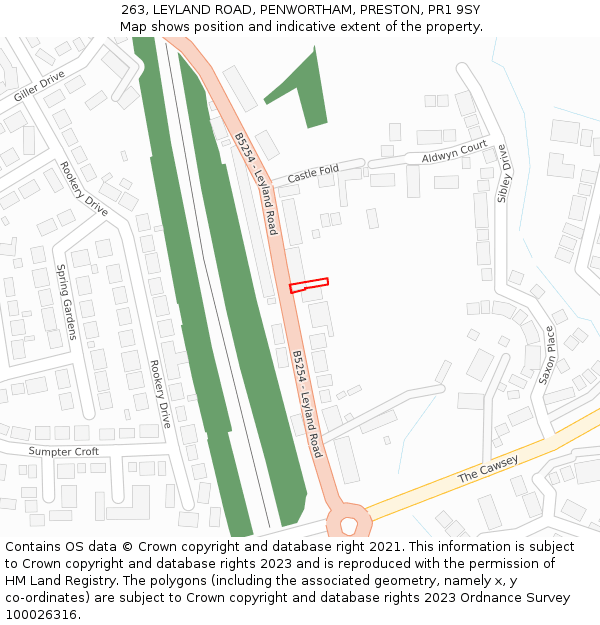 263, LEYLAND ROAD, PENWORTHAM, PRESTON, PR1 9SY: Location map and indicative extent of plot