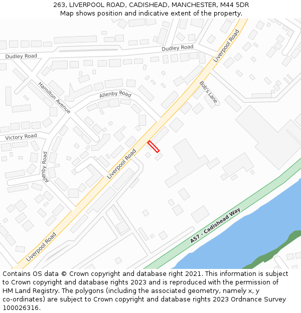 263, LIVERPOOL ROAD, CADISHEAD, MANCHESTER, M44 5DR: Location map and indicative extent of plot