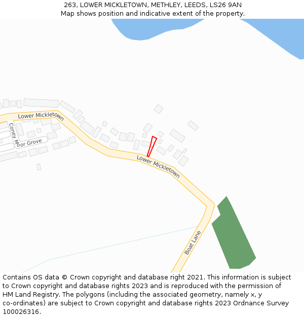 263, LOWER MICKLETOWN, METHLEY, LEEDS, LS26 9AN: Location map and indicative extent of plot