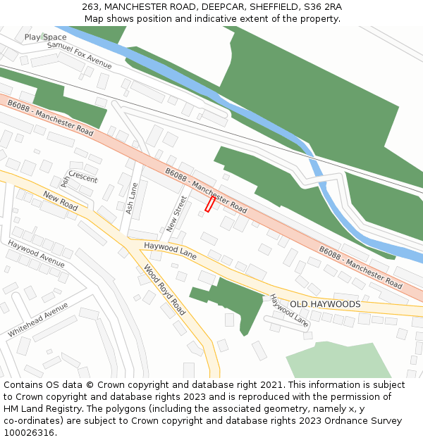 263, MANCHESTER ROAD, DEEPCAR, SHEFFIELD, S36 2RA: Location map and indicative extent of plot
