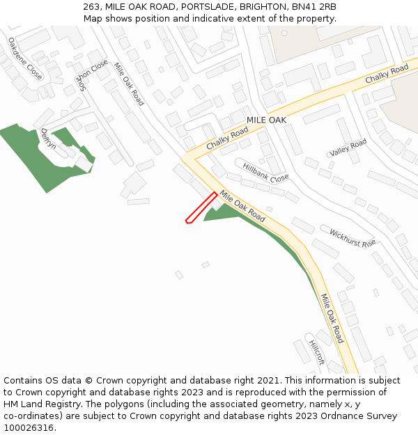 263, MILE OAK ROAD, PORTSLADE, BRIGHTON, BN41 2RB: Location map and indicative extent of plot