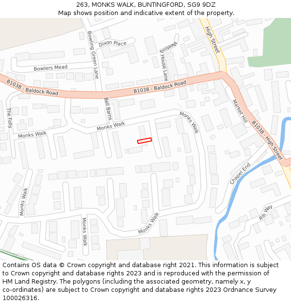 263, MONKS WALK, BUNTINGFORD, SG9 9DZ: Location map and indicative extent of plot