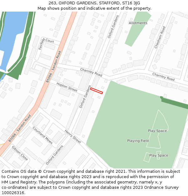263, OXFORD GARDENS, STAFFORD, ST16 3JG: Location map and indicative extent of plot