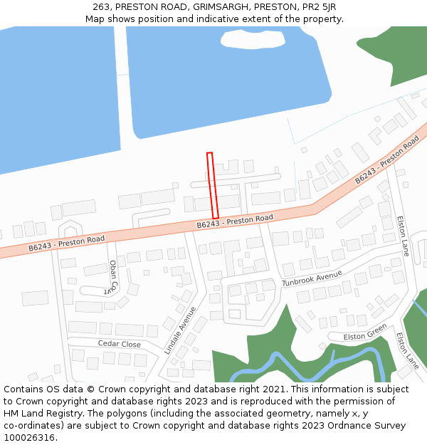 263, PRESTON ROAD, GRIMSARGH, PRESTON, PR2 5JR: Location map and indicative extent of plot