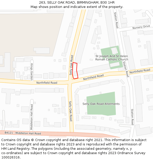 263, SELLY OAK ROAD, BIRMINGHAM, B30 1HR: Location map and indicative extent of plot