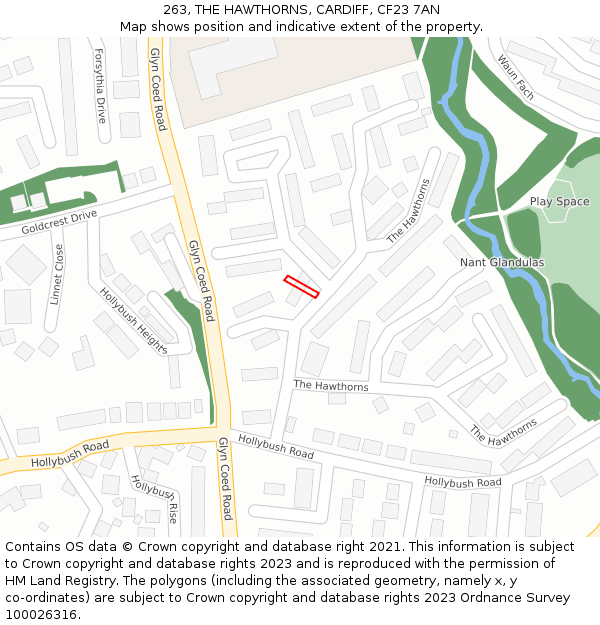 263, THE HAWTHORNS, CARDIFF, CF23 7AN: Location map and indicative extent of plot