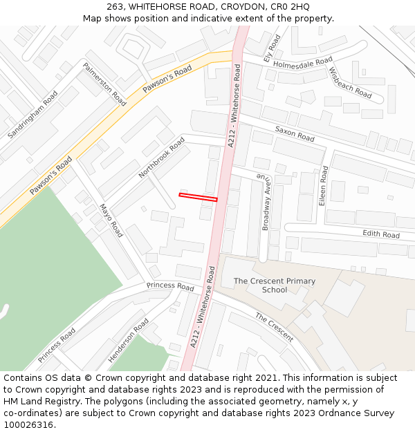 263, WHITEHORSE ROAD, CROYDON, CR0 2HQ: Location map and indicative extent of plot