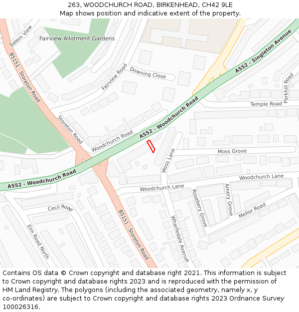 263, WOODCHURCH ROAD, BIRKENHEAD, CH42 9LE: Location map and indicative extent of plot