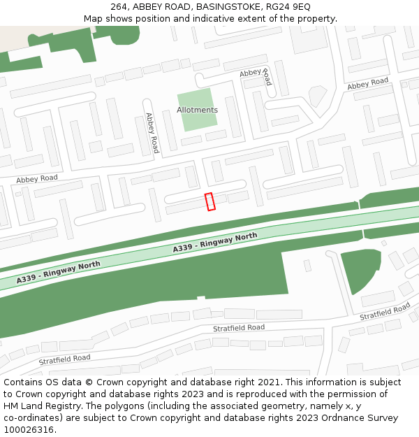264, ABBEY ROAD, BASINGSTOKE, RG24 9EQ: Location map and indicative extent of plot