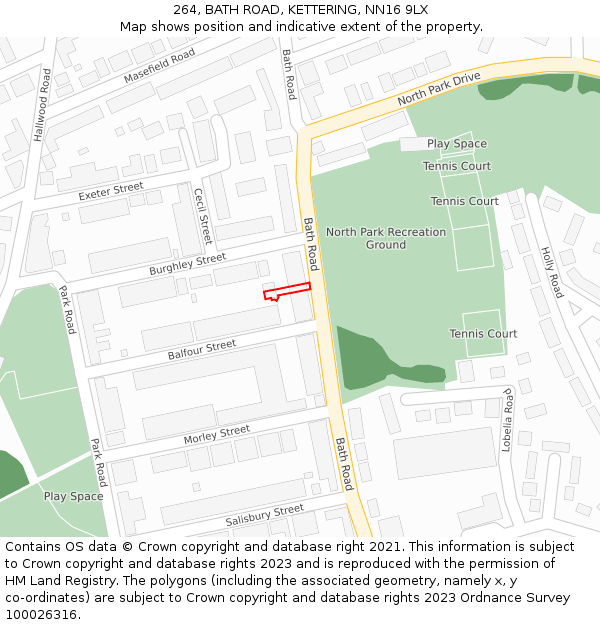 264, BATH ROAD, KETTERING, NN16 9LX: Location map and indicative extent of plot