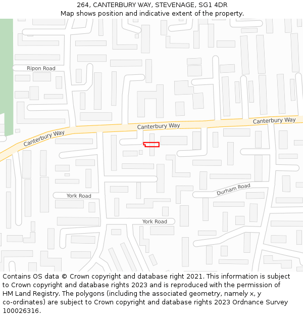 264, CANTERBURY WAY, STEVENAGE, SG1 4DR: Location map and indicative extent of plot