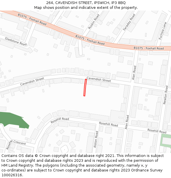 264, CAVENDISH STREET, IPSWICH, IP3 8BQ: Location map and indicative extent of plot