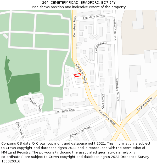 264, CEMETERY ROAD, BRADFORD, BD7 2PY: Location map and indicative extent of plot