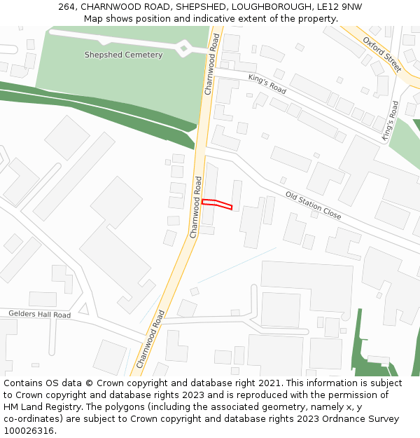 264, CHARNWOOD ROAD, SHEPSHED, LOUGHBOROUGH, LE12 9NW: Location map and indicative extent of plot