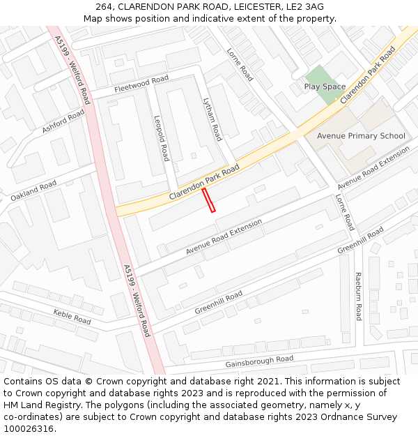 264, CLARENDON PARK ROAD, LEICESTER, LE2 3AG: Location map and indicative extent of plot