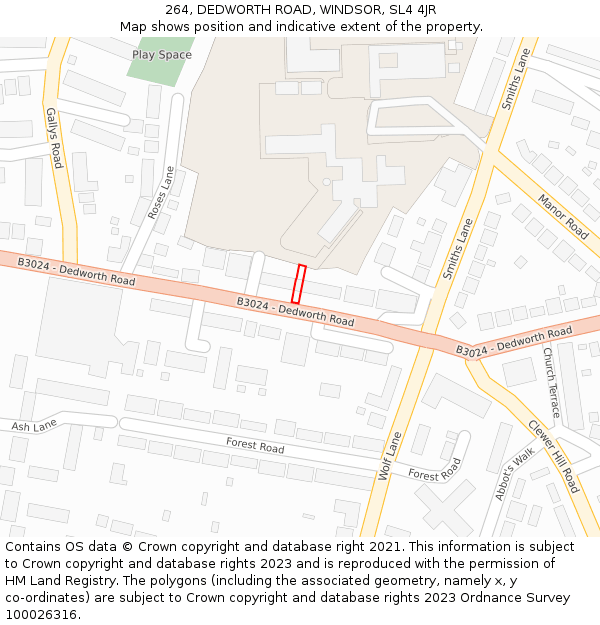 264, DEDWORTH ROAD, WINDSOR, SL4 4JR: Location map and indicative extent of plot
