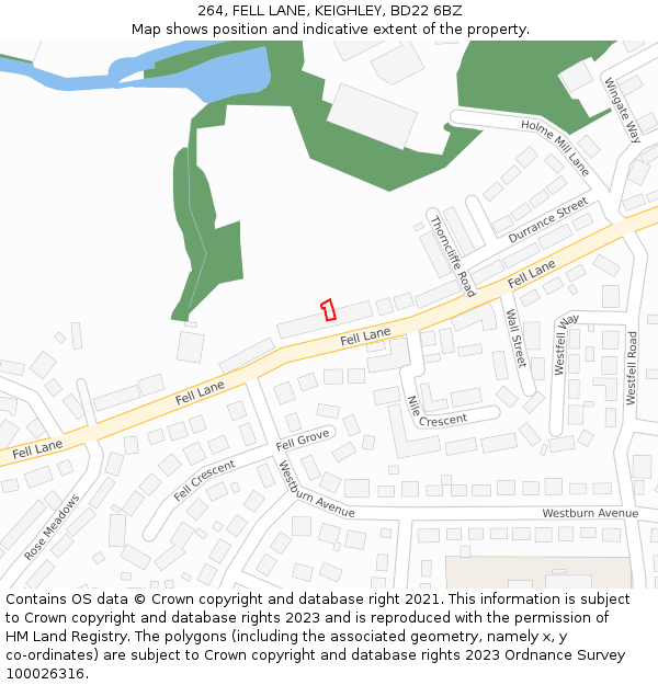 264, FELL LANE, KEIGHLEY, BD22 6BZ: Location map and indicative extent of plot