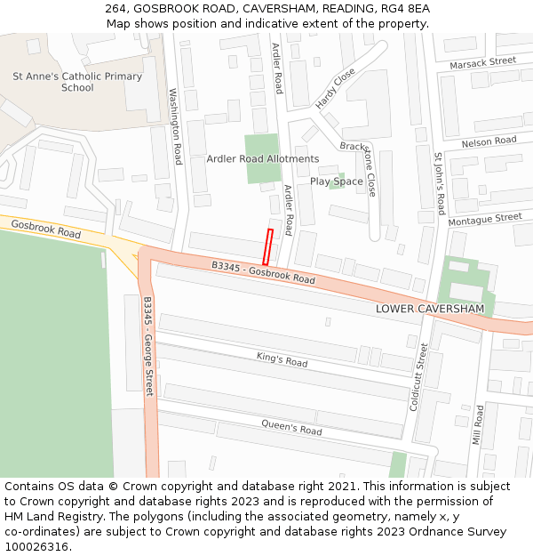 264, GOSBROOK ROAD, CAVERSHAM, READING, RG4 8EA: Location map and indicative extent of plot
