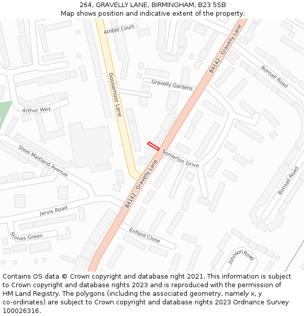 264, GRAVELLY LANE, BIRMINGHAM, B23 5SB: Location map and indicative extent of plot