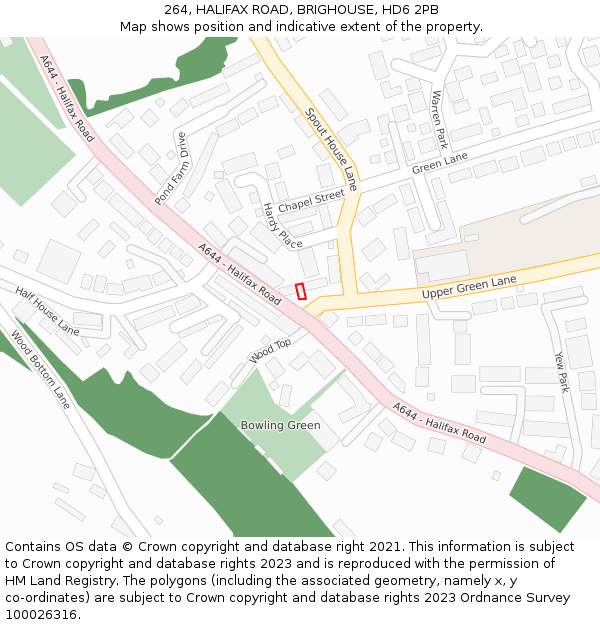 264, HALIFAX ROAD, BRIGHOUSE, HD6 2PB: Location map and indicative extent of plot