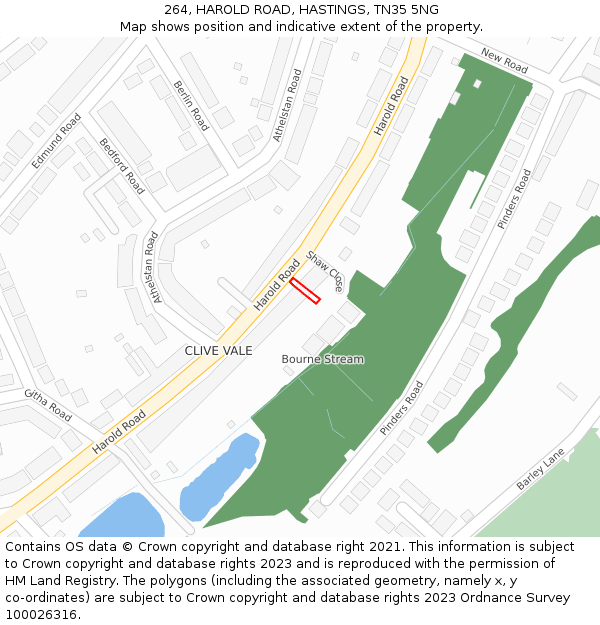 264, HAROLD ROAD, HASTINGS, TN35 5NG: Location map and indicative extent of plot