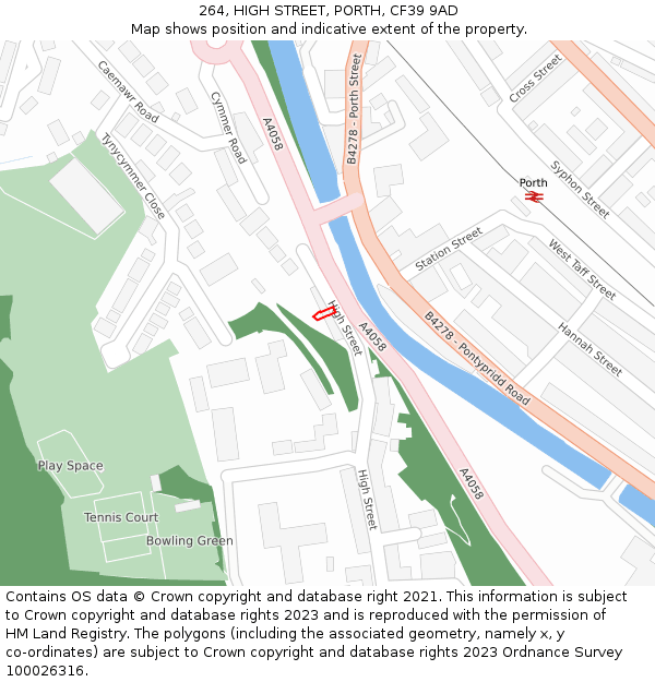264, HIGH STREET, PORTH, CF39 9AD: Location map and indicative extent of plot