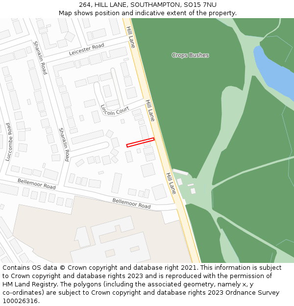 264, HILL LANE, SOUTHAMPTON, SO15 7NU: Location map and indicative extent of plot