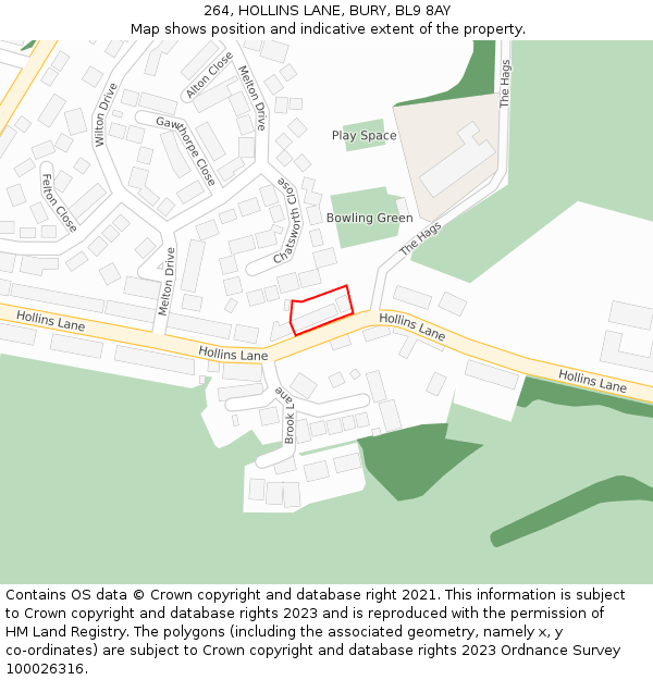 264, HOLLINS LANE, BURY, BL9 8AY: Location map and indicative extent of plot