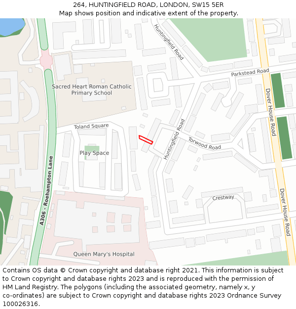 264, HUNTINGFIELD ROAD, LONDON, SW15 5ER: Location map and indicative extent of plot