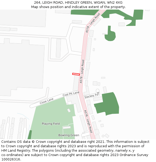 264, LEIGH ROAD, HINDLEY GREEN, WIGAN, WN2 4XG: Location map and indicative extent of plot