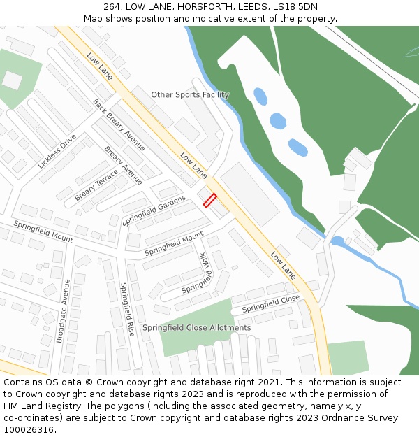 264, LOW LANE, HORSFORTH, LEEDS, LS18 5DN: Location map and indicative extent of plot
