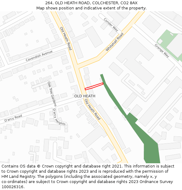 264, OLD HEATH ROAD, COLCHESTER, CO2 8AX: Location map and indicative extent of plot