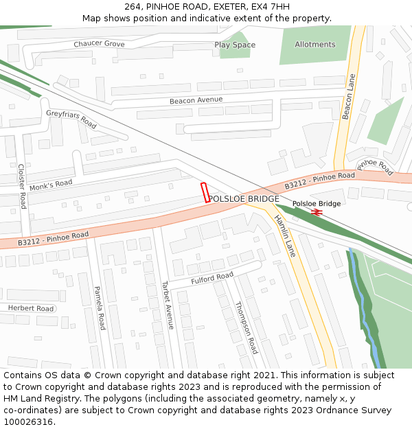 264, PINHOE ROAD, EXETER, EX4 7HH: Location map and indicative extent of plot