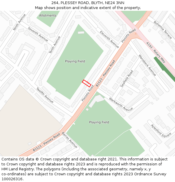 264, PLESSEY ROAD, BLYTH, NE24 3NN: Location map and indicative extent of plot