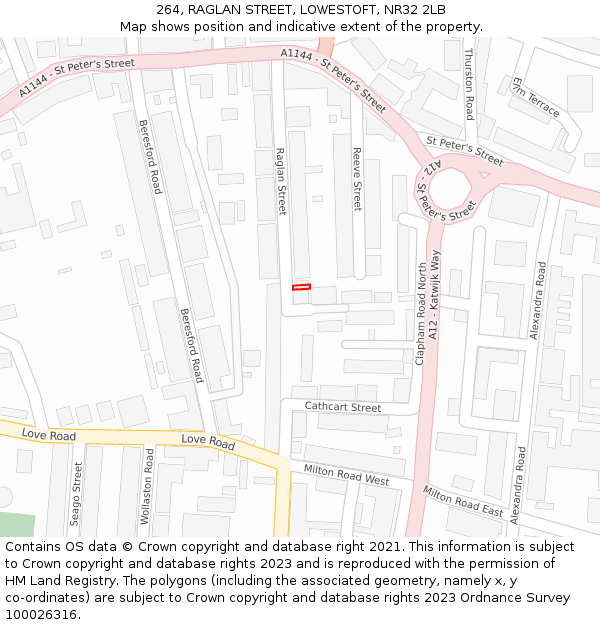 264, RAGLAN STREET, LOWESTOFT, NR32 2LB: Location map and indicative extent of plot