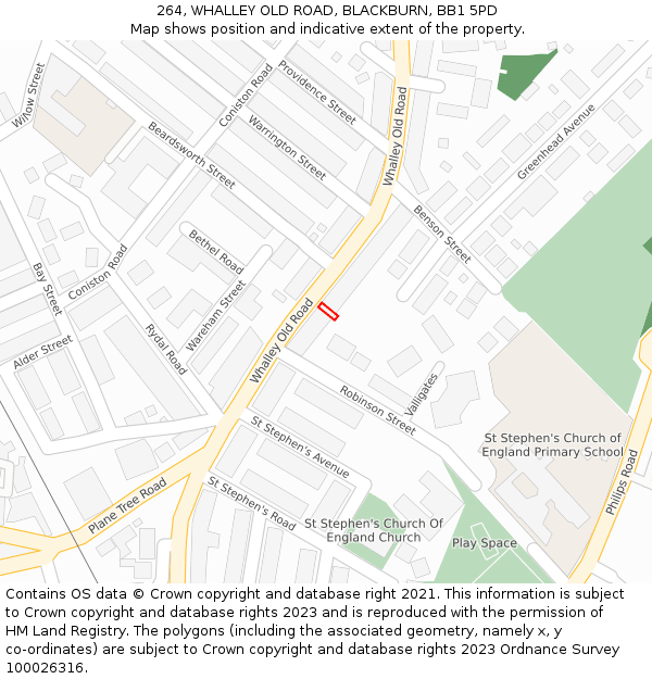 264, WHALLEY OLD ROAD, BLACKBURN, BB1 5PD: Location map and indicative extent of plot