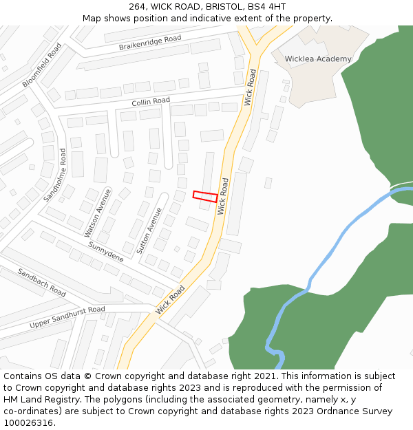 264, WICK ROAD, BRISTOL, BS4 4HT: Location map and indicative extent of plot