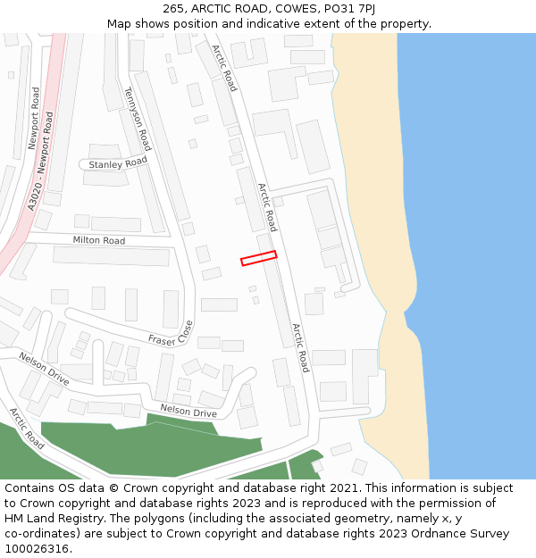 265, ARCTIC ROAD, COWES, PO31 7PJ: Location map and indicative extent of plot