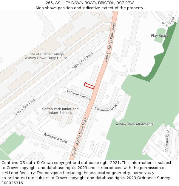 265, ASHLEY DOWN ROAD, BRISTOL, BS7 9BW: Location map and indicative extent of plot