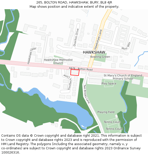 265, BOLTON ROAD, HAWKSHAW, BURY, BL8 4JR: Location map and indicative extent of plot
