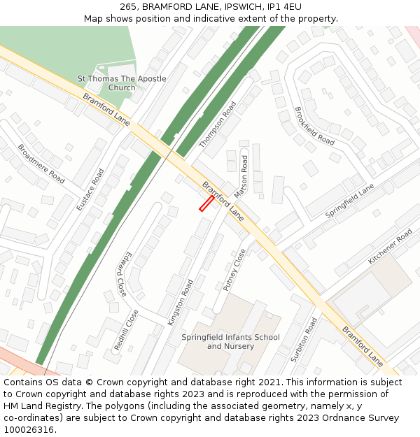 265, BRAMFORD LANE, IPSWICH, IP1 4EU: Location map and indicative extent of plot