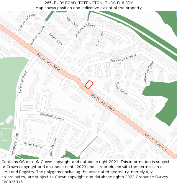265, BURY ROAD, TOTTINGTON, BURY, BL8 3DY: Location map and indicative extent of plot