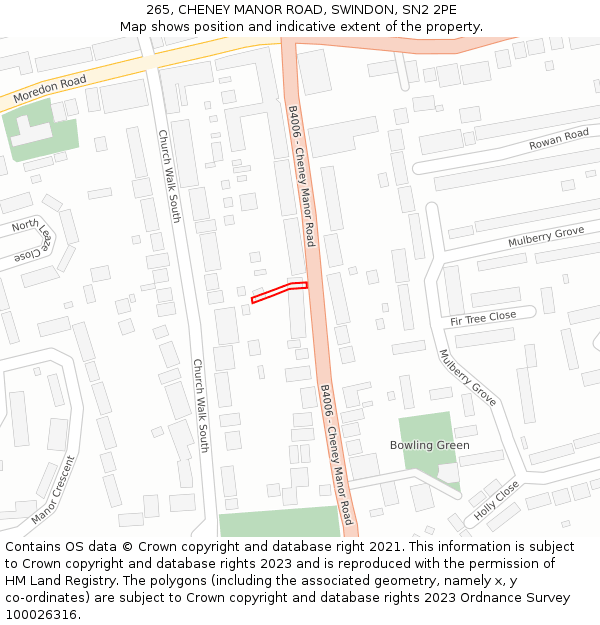 265, CHENEY MANOR ROAD, SWINDON, SN2 2PE: Location map and indicative extent of plot